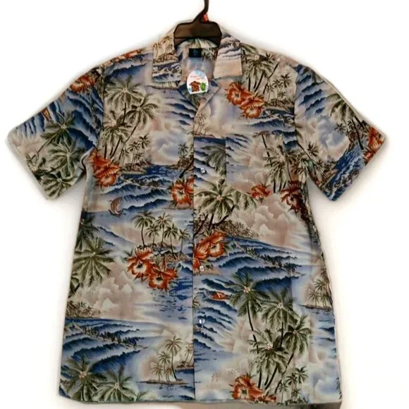 Hawaiian Tropical Men's Button Front Shirt Medium Colorful Floral multicolor Top - Picture 6 of 11